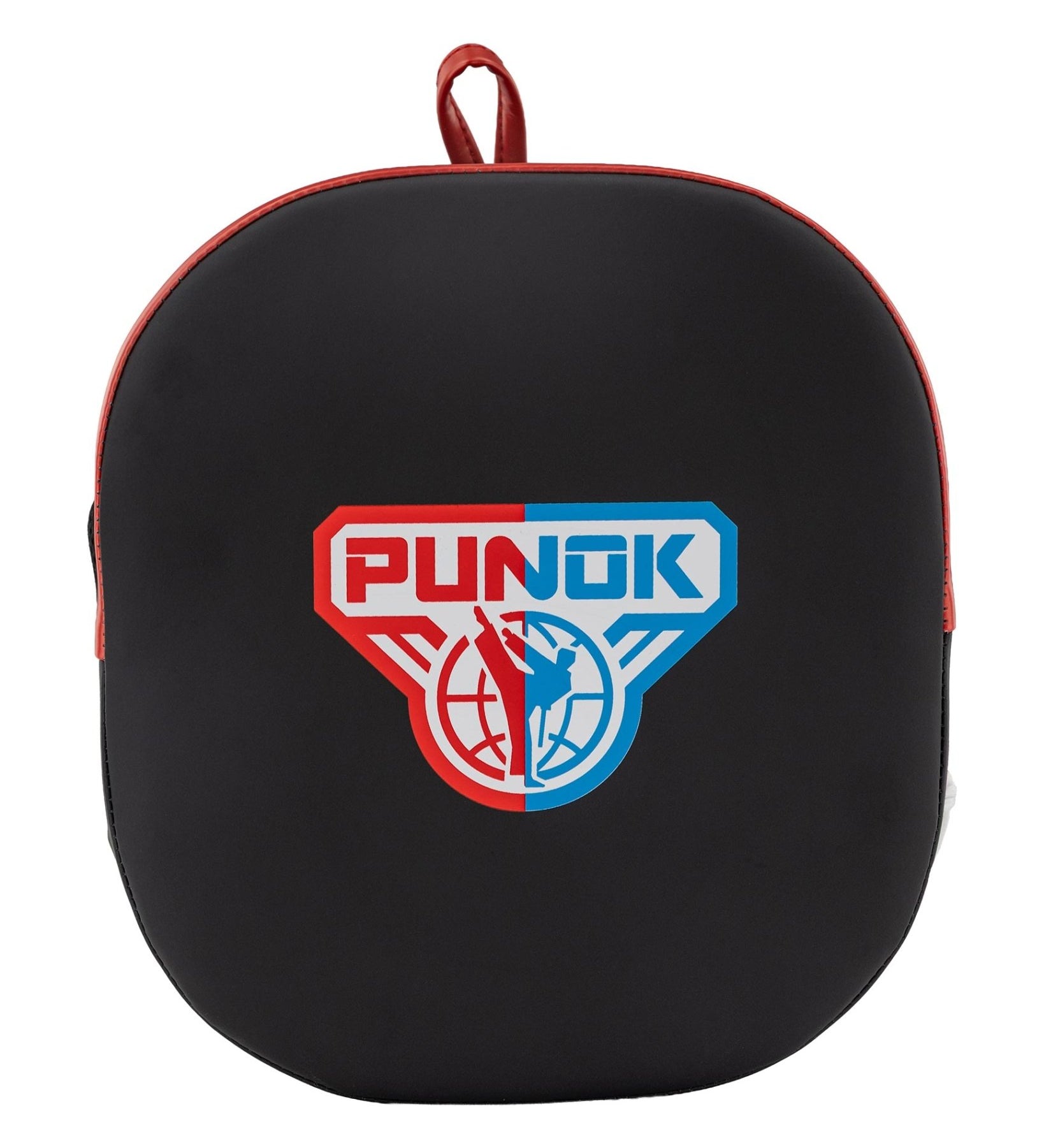 Double-sided focus mitt, black with red edge trim and Punok logo.