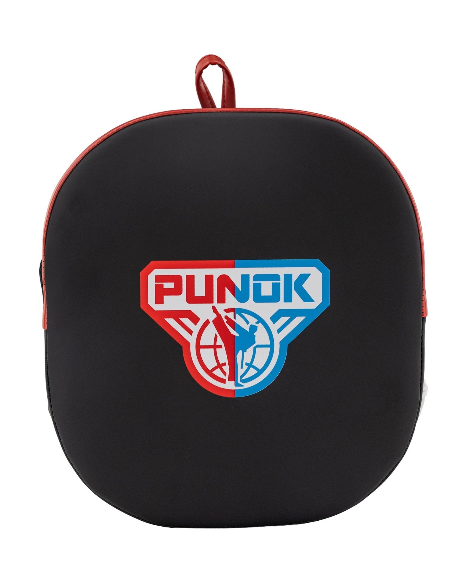 Double-sided focus mitt, black with red edge trim and Punok logo.