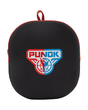 Double-sided focus mitt, black with red edge trim and Punok logo.