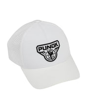 White performance fighter hat with PUNOK logo patch on the front.