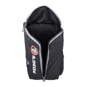 Black backpack with top opening and WKF patch detail