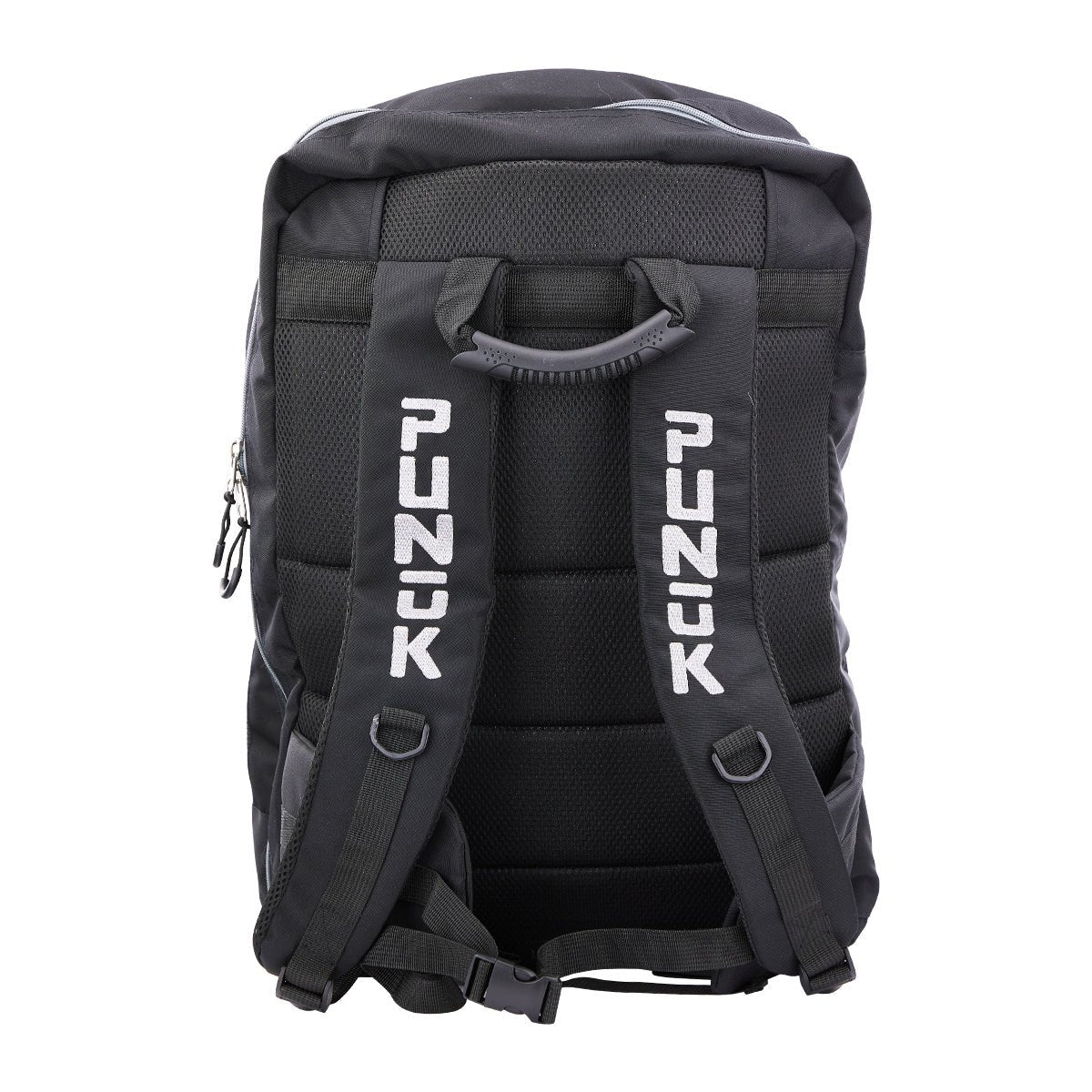 Black backpack with two padded shoulder straps and back padding panels