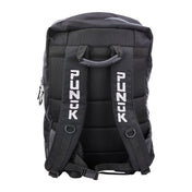 Black backpack with two padded shoulder straps and back padding panels