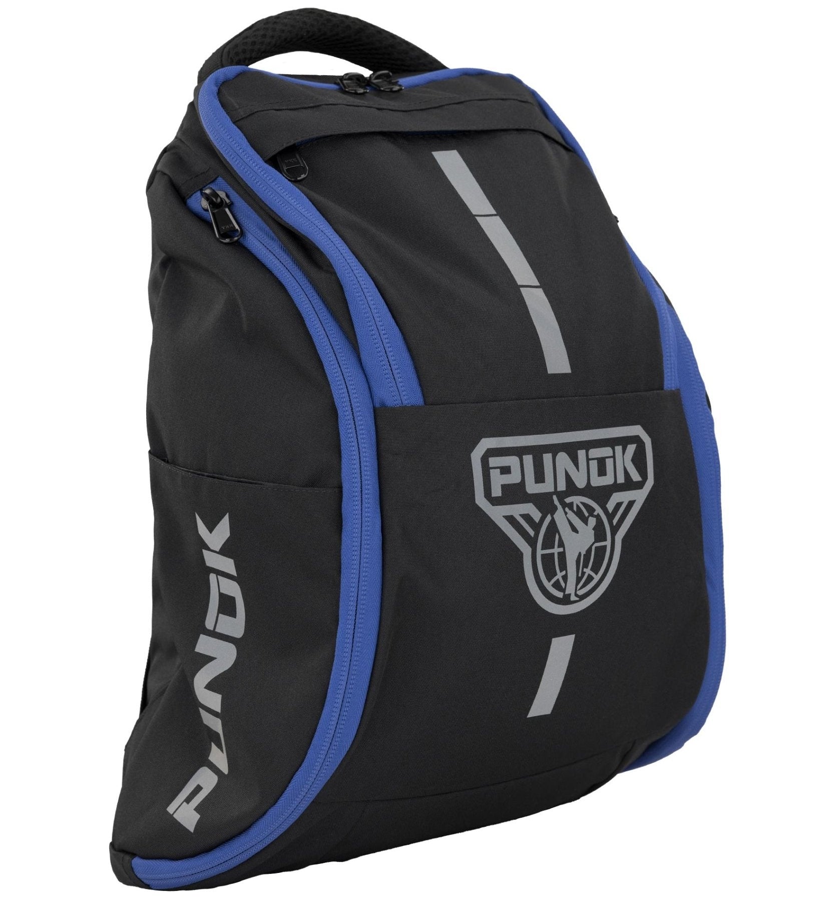 Black and blue Punok Kata backpack with front pocket and logos