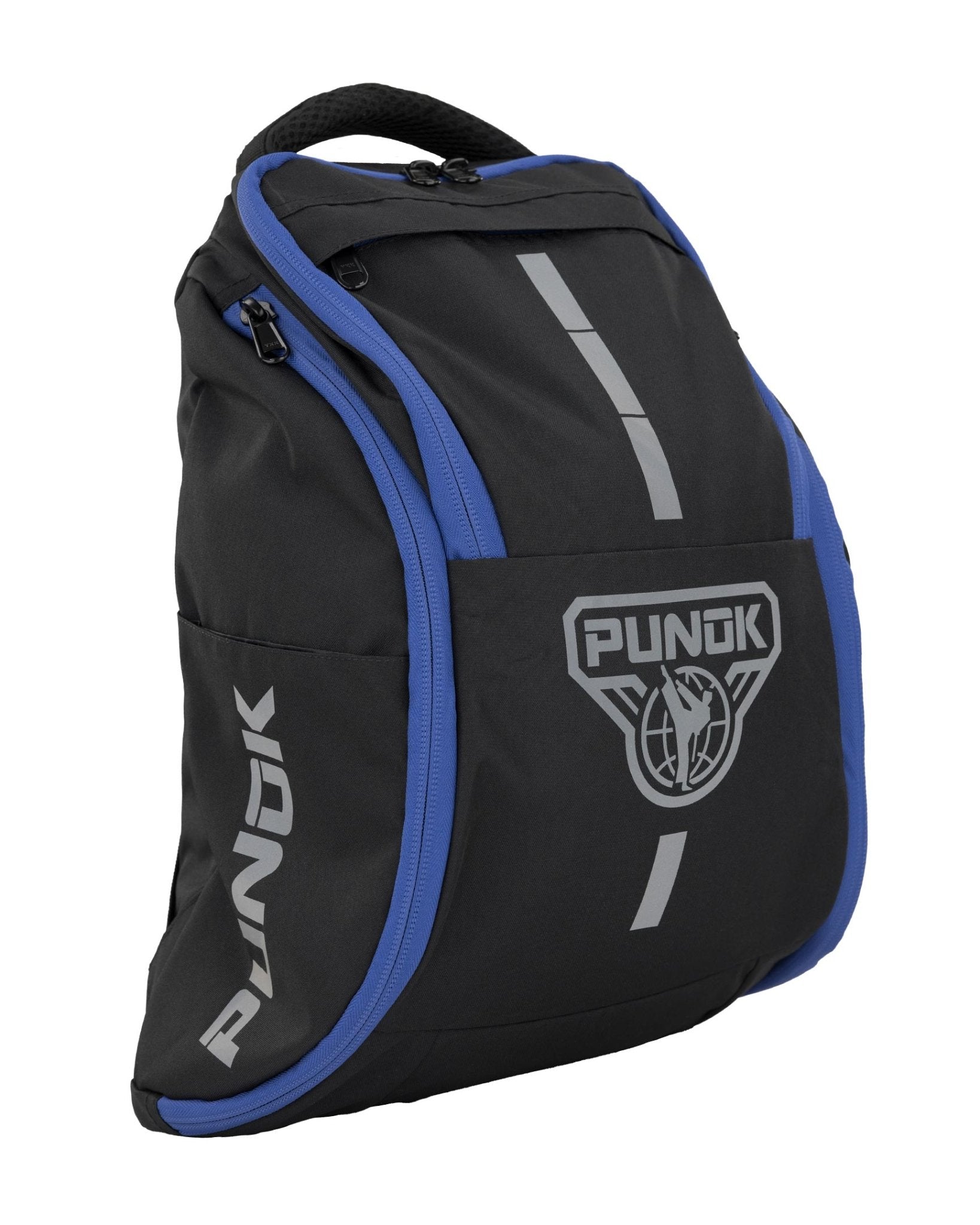 Black and blue Punok Kata backpack with front pocket and logos