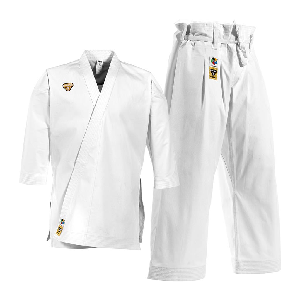 Punok kata uniform gi set, white jacket with logo patch and matching white pants