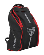 Black and red Punok backpack with front logo, straps, and zipper