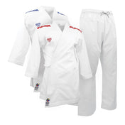 White Punok kumite gi set with jacket and pants, red and blue logo details