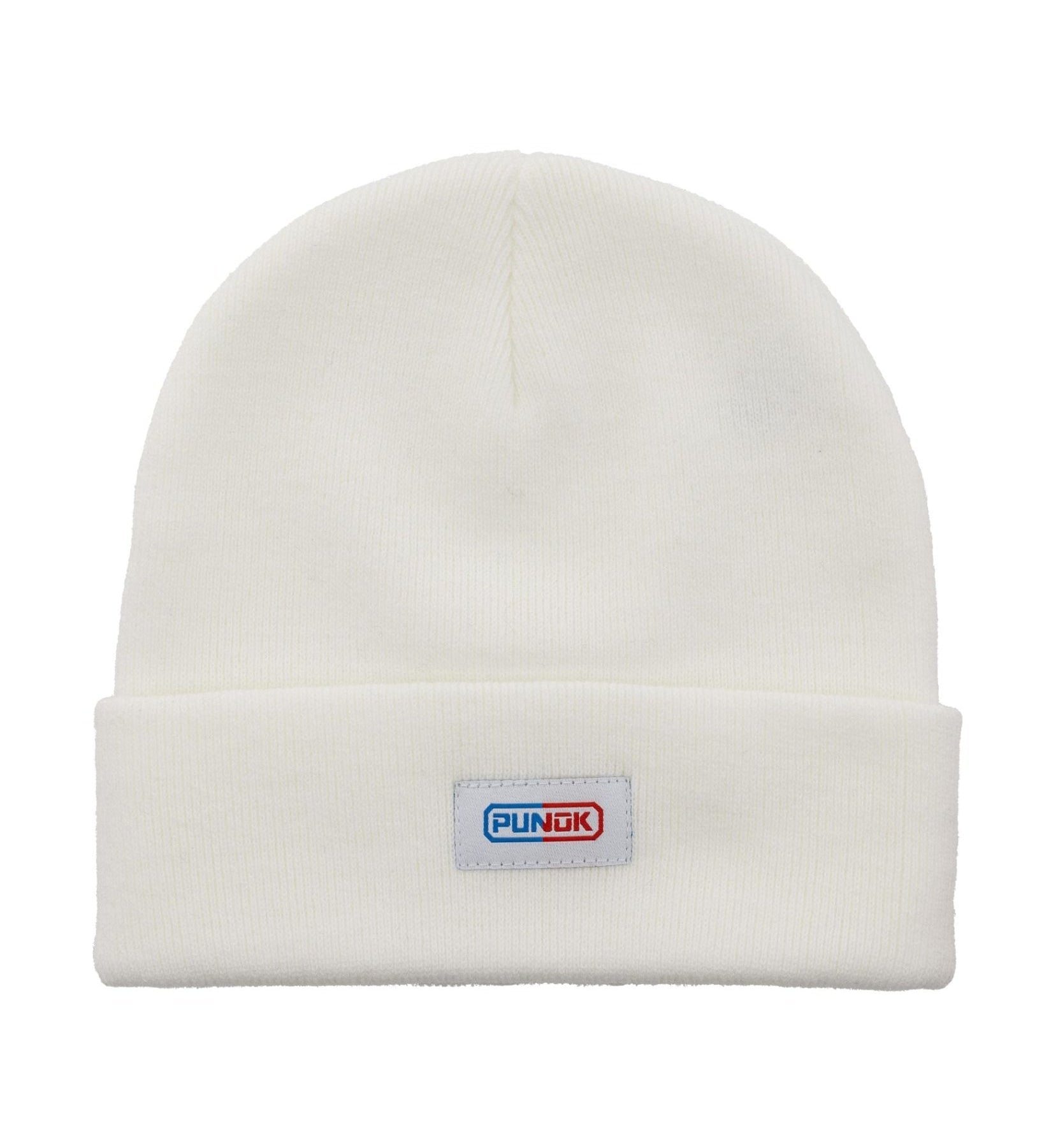 White Punok ring beanie with folded cuff and small front logo patch
