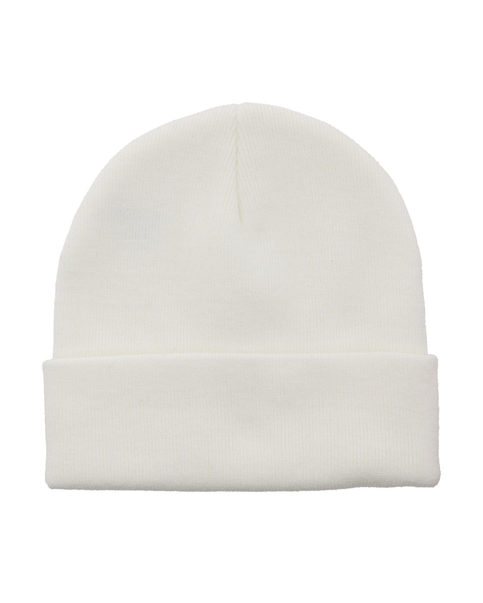 White Punok ring beanie with ribbed knit and folded hem