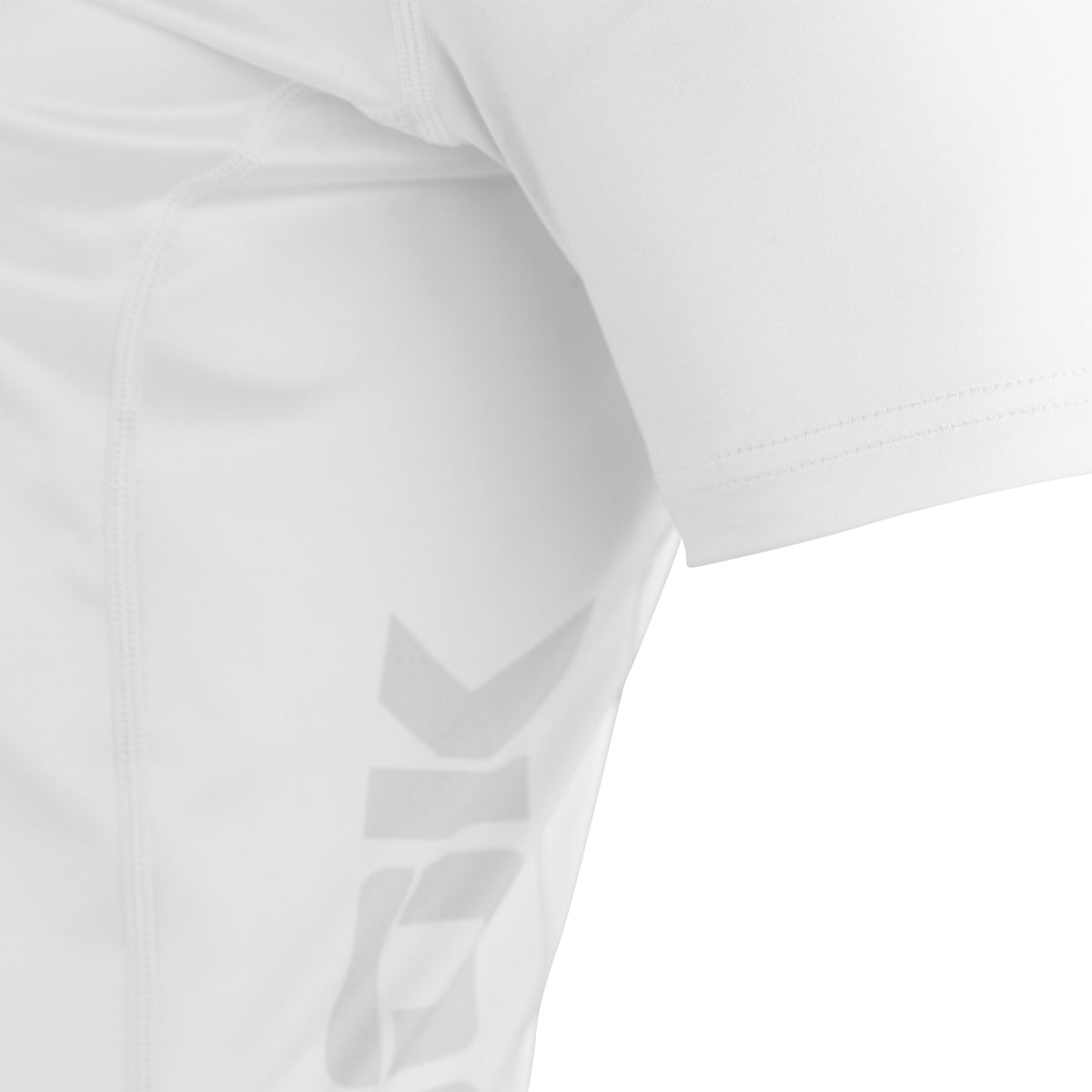 White compression top sleeve with partial 'PUNDK' vertical graphic.