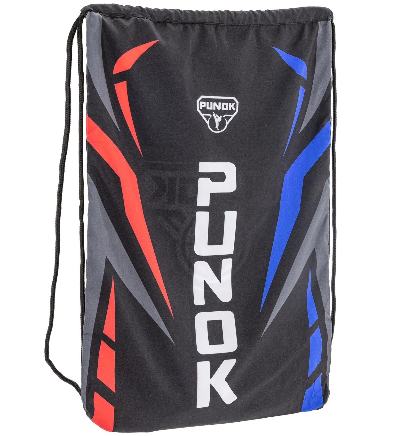 Drawstring sling bag with PUNOK logo and vertical PUNOK text on black