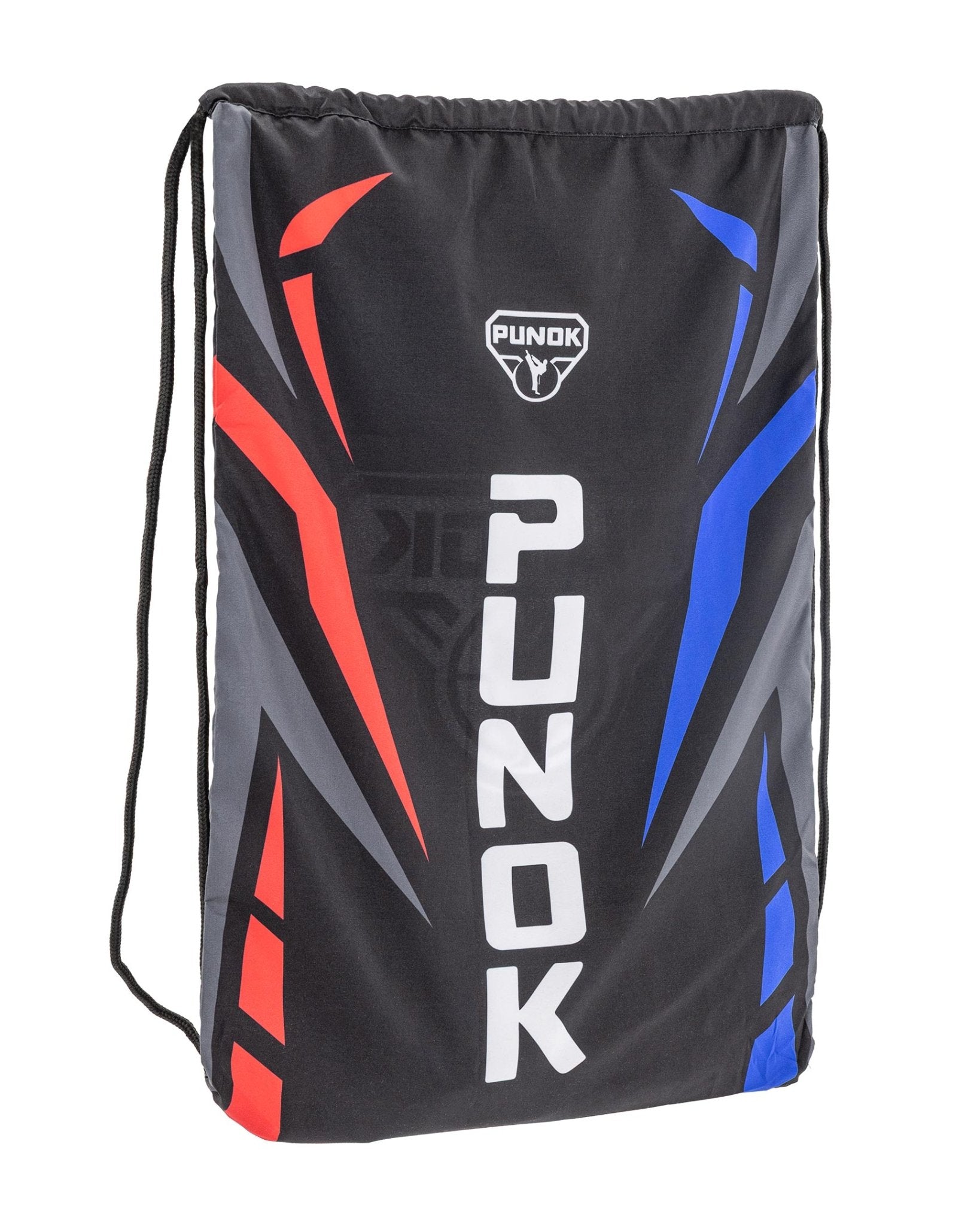 Drawstring sling bag with PUNOK logo and vertical PUNOK text on black