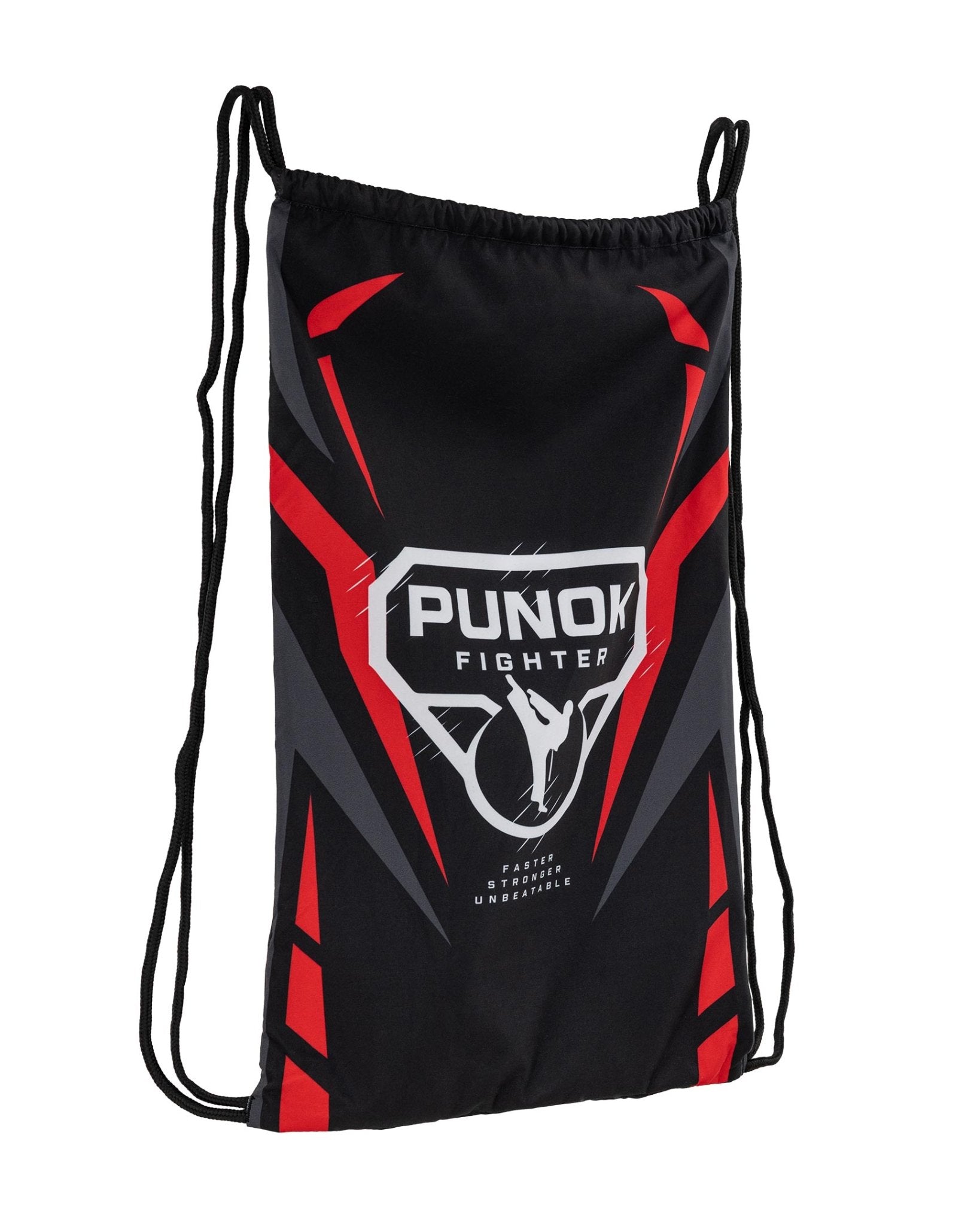 Black drawstring gear bag with red and white Punok Fighter graphic