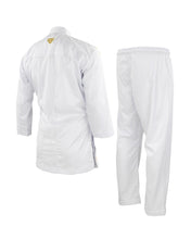 White kumite gi jacket and pants set, back and side view