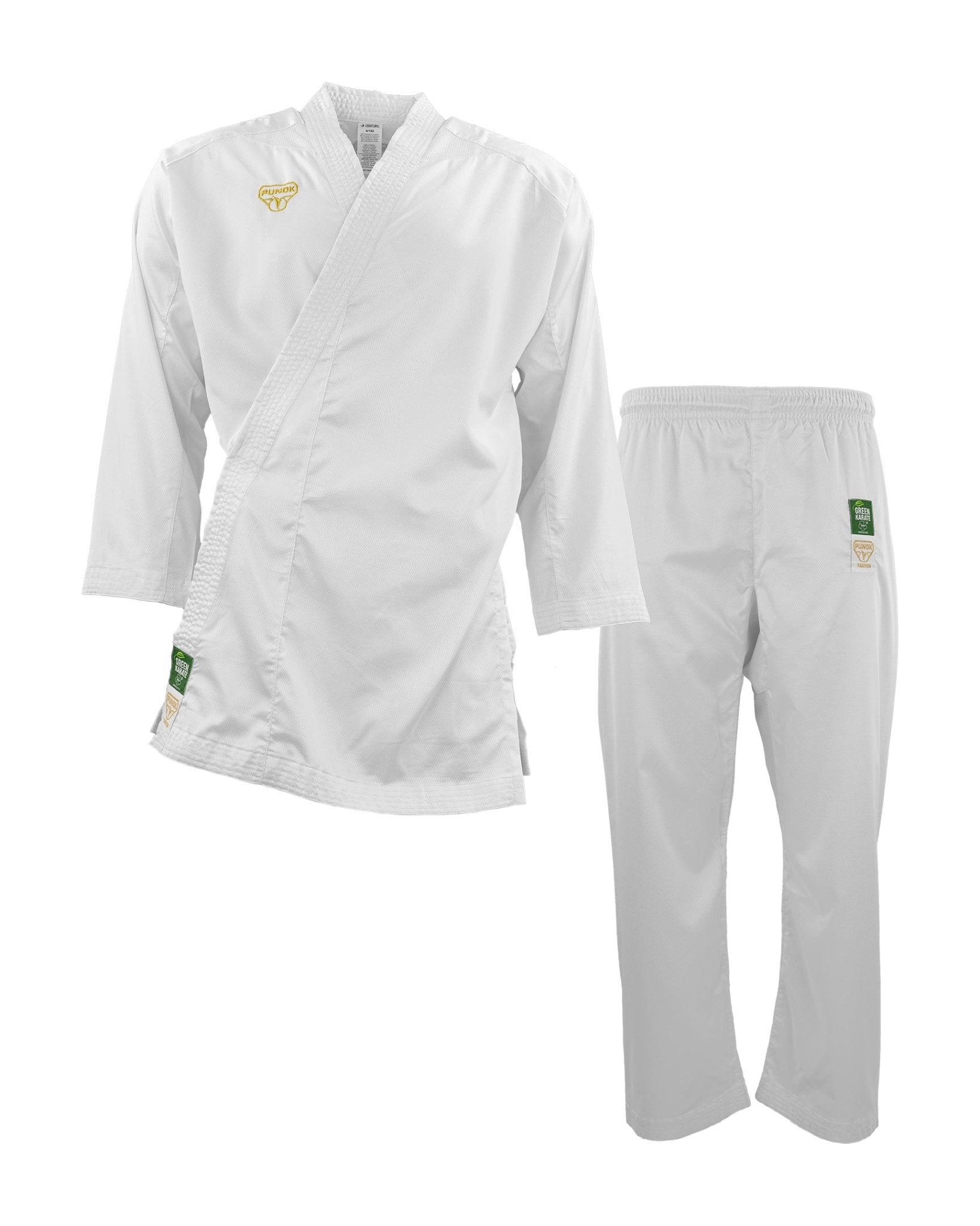 White kumite uniform set: V-neck jacket and elastic-waist pants