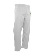 White karate pants with elastic waistband and stitched leg seams