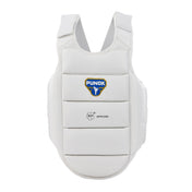 White external body armour vest front panel with Punok logo and WKF approved seal