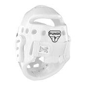 Youth headgear back view with Punok logo and label, white shell