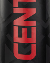 VS.1 heavy bag close-up of red U-shaped emblem on black fabric