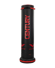 Youth boxing bag, black with red vertical text, top strap and logo print