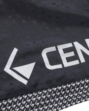 Tenacity pants fabric in dark with large “CEN” text and arrow-style logo