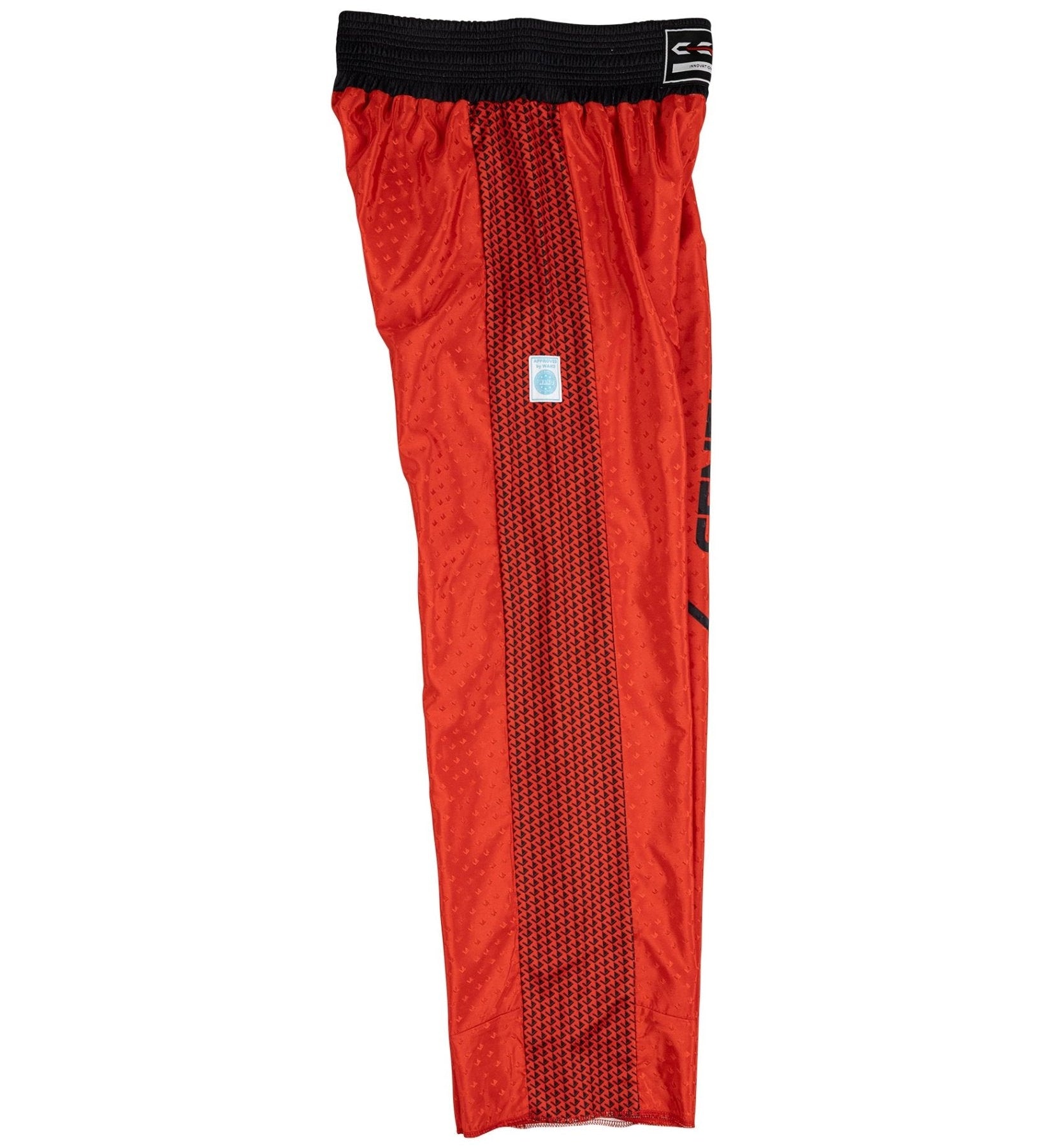 Tenacity pants in red with black waistband and black mesh center stripe