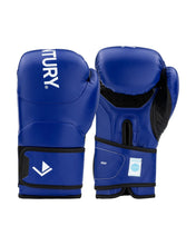 Kickboxing gloves in blue with black wrist strap and padded knuckles