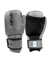 Pair of gray and black boxing gloves with WAKO wrist patch and strap