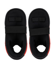 Black ankle boxing kicks with hook-and-loop strap panels and open toe
