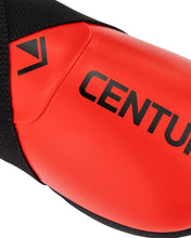 Close-up of red ankle kick side panel with CENTURY branding and V icon