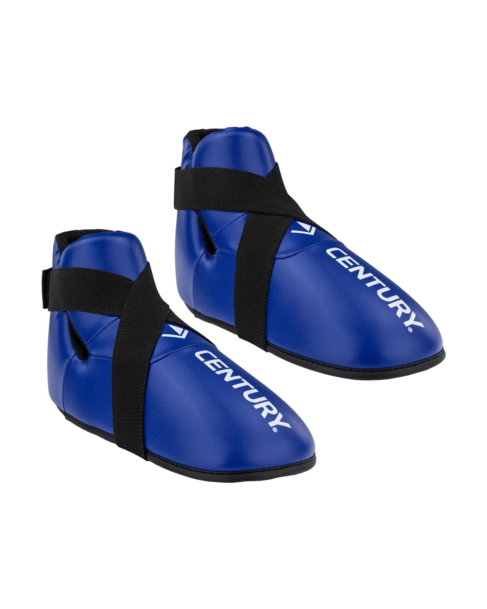Blue ankle boxing kicks with black strap and white CENTURY lettering