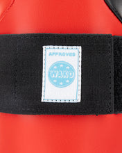 Black shin guard strap with WAKO Approved patch