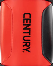 WAKO Drive shin guards in red with black side panels and vertical EN TURY branding.
