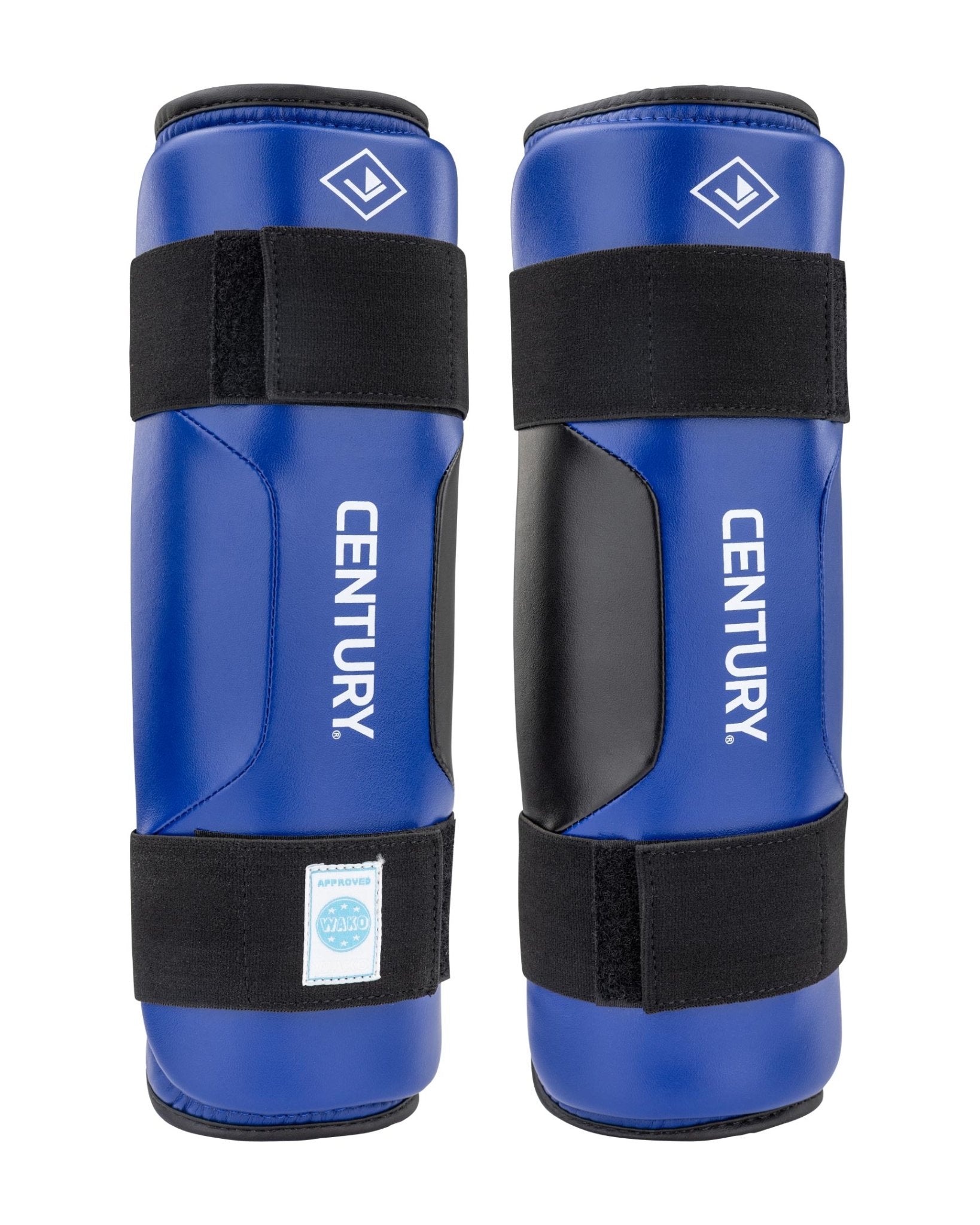 Blue shin guards with ENETRY text and black protective panels