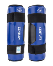 Blue shin guards with ENETRY text and black protective panels