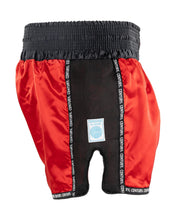 Low kick shorts, red outer with black mesh panel, Century branding on leg