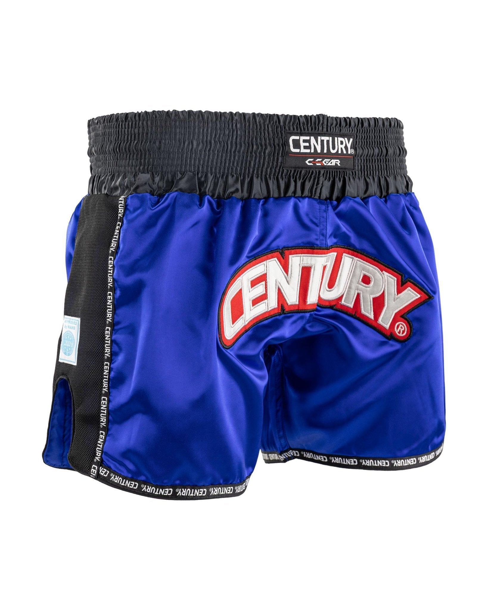 WAKO low kick boxing shorts 2.0 in blue with black trim, Century logo on front