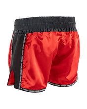 Low kick shorts, red satin outer with black side panels, Century branding