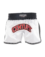 Low kick shorts, white with Century logo, black waistband and side trim