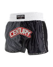 Kick boxing shorts with white waistband, black-and-white pattern, and CENTURY front logo