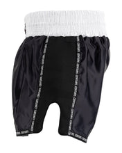 Kick boxing shorts in black with white waistband, stitched paneling, and CENTURY branding