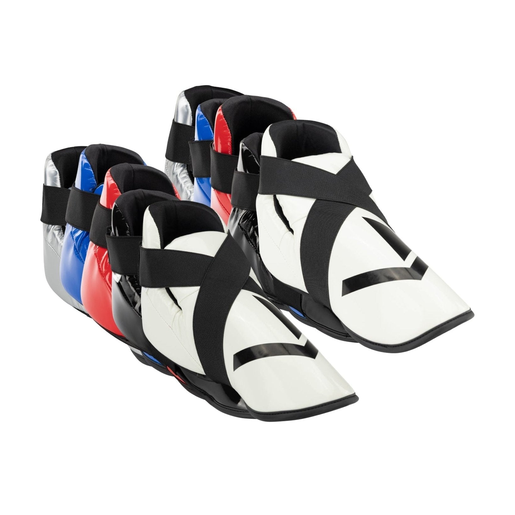 Assorted ankle boxing shoes set with white, blue, red, and silver colorways