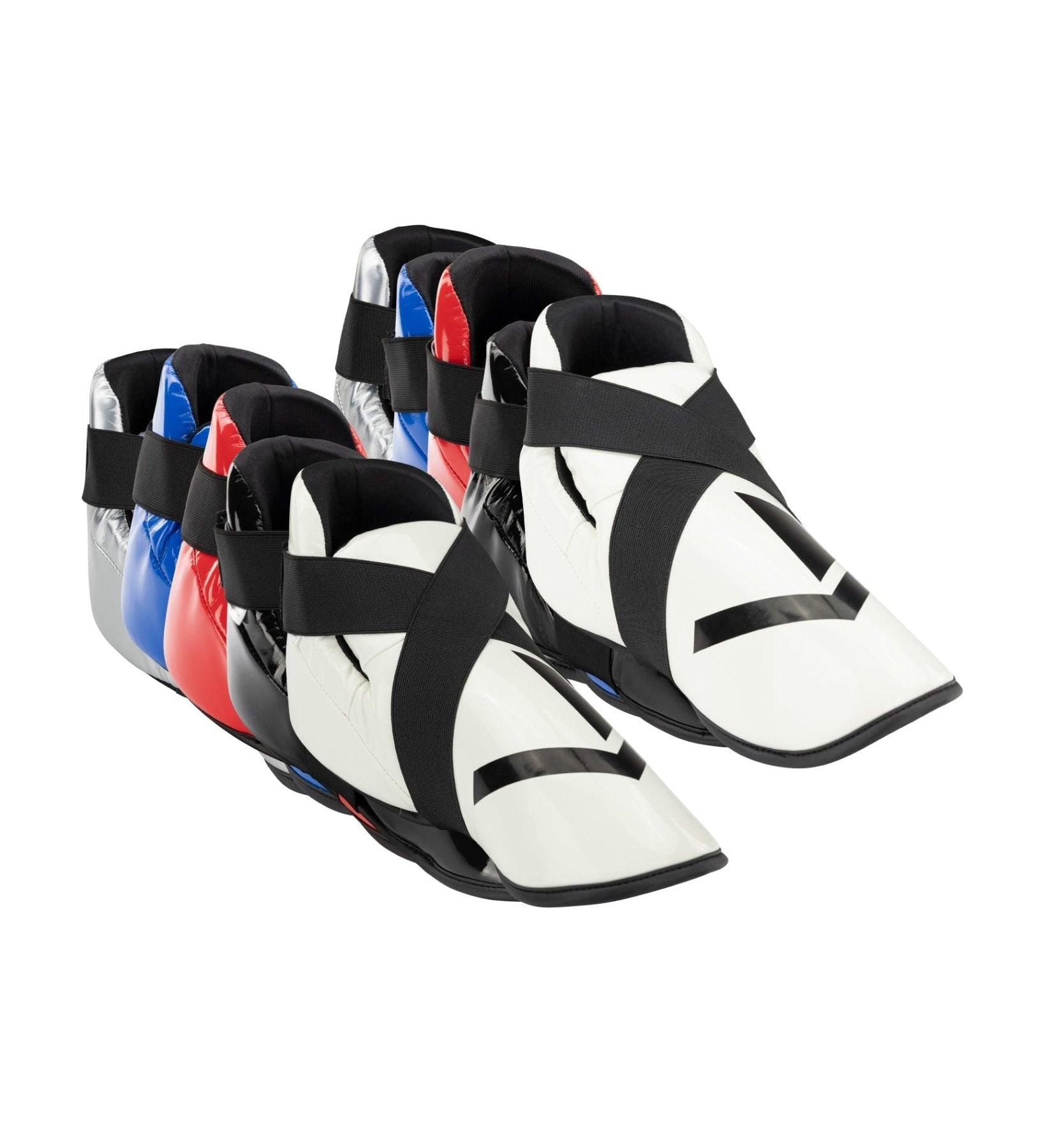 Assorted ankle boxing shoes set with white, blue, red, and silver colorways